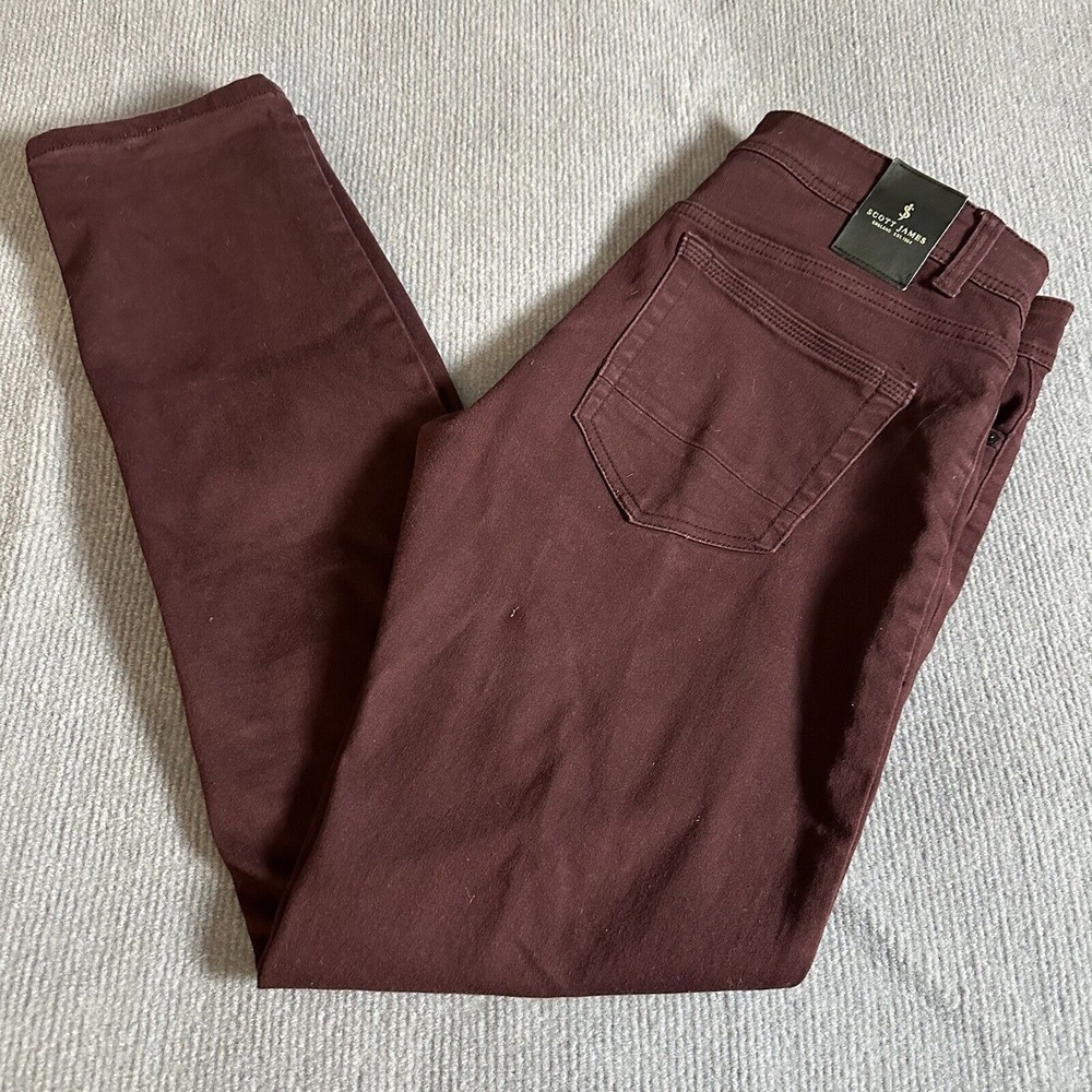 Scott James Mens Slim Fit Jeans‎ 34x32 Purple Wine Stretch Casual